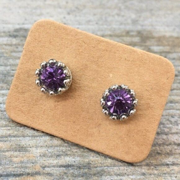 Purple Austrian Crystal Crown Earrings - Picture 2 of 6